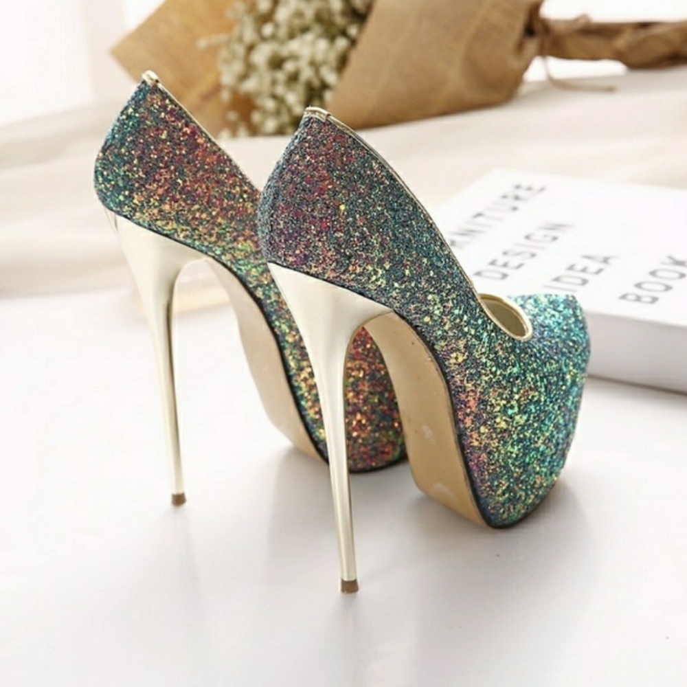 Peacock Glitter Platform Pumps - Picture 3 of 4